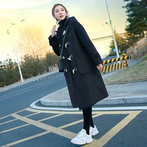 여성 떡볶이 모직 코트 롱 두꺼운 후드 오버핏 캐주얼 바람막이 점퍼