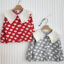 빅카라 하트패턴 콩단추 쟈가드 러블리 가디건 가을 간절기 자매룩 돌아기 유아 키즈 주니어