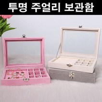 투명한 빈티지 보석함 풀커버링 칸막이 목걸이 귀걸이 반지 쥬얼리 보관함 정리함, LD-1022 보석함(투명), 핑크