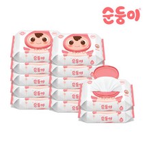 순둥이 베이직 무향 엠보싱 유아물티슈 캡형, 20매, 12개