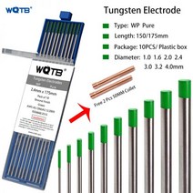 Welding Soldering Supplies 용접 납땜 용품 WP 순수 텅스텐 전극 1.0 1.6 2.0 2.4 3.0 3.2 4.0mm 알루미늄 전극 10pcsc tig, WP 녹색, 2mm, 150mm