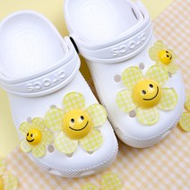 1+1 체크 왕 데이지 스마일 꽃 파츠 장식 실내화 꾸미기 우정 커플