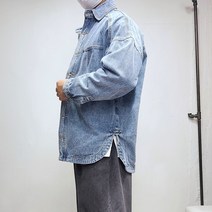 남자 오버핏 포켓 밑단 라운드 옆트임 워싱 데님 셔츠 연청 중청 흑청 청남방 자켓 2컬러