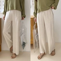 쏘쭌 여름 끈 밴딩 와이드 슬라브 레이온 린넨 마 팬츠 바지 슬렉스