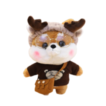 PKTOYS DIY귀여운 애착 오가닉 강아지인형 봉제 동물 크리스마스 명절 선물, 갈색 엘크 헤어 밴드, 30cm (손 선물 상자)