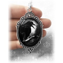 고딕 레이븐 목걸이 유리 카메오 크로우 펜던트 쥬얼리 얼터너티브 에드거 앨런 포우 네버 모어 선물