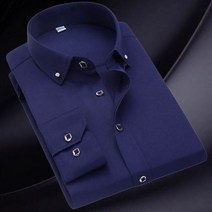 남성용 버튼 다운 셔츠 긴 소매 캐주얼 정장 비즈니스 드레스 셔츠 포켓 없는 단색 블루 화이트 탑스 한국 슬림 핏