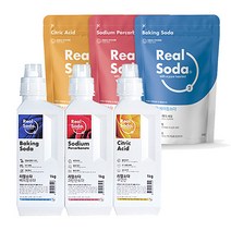 리얼소다 프리미엄 보틀 1kg 3종세트 +리필 1kg 3종세트 (프리미엄 베이킹소다 2kg + 프리미엄 과탄산소다 2kg +프리미엄 무수 구연산 2kg), 보틀 3종세트+리필3종세트(6kg)