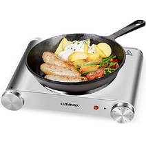 더블 핫 플레이트 Cusimax 1800W 버너 요리용 휴대용 전기 조리대 쿡탑, 주철, 실버 싱글 버너