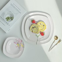 [RA†]감각적인 프린팅 사각쿠프 접시 머그컵 디저트식기 앞접시 브런치 신혼그릇 플레이팅 도자기 레이틸 한식기▨_ea, Ж 플레나 사각접시 9 2P