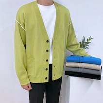 애드매이브 남자 스판 파이핑 디테일 오버핏 니트 가디건 5컬러