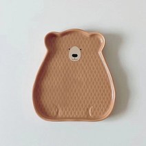 곰돌이접시 샐러드 파스타 도자기 접시 수입그릇, 브라운 18 x16.5cm