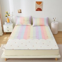 Blossom Bliss 킹사이즈 라텍스 푹신한매트리스커버 패드세트 여름쿨매트, 무지개