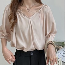 카디건부드러운 바람 루즈한 라운드 칼라 퍼프 셔츠 여자 여름 디자인 감미로운 패션 반팔 셔츠