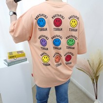 마이클로드남녀공용 오버핏 차이나타운 스마일 프린팅 여름 반팔 티셔츠 3컬러 특양면 20수 커플티 이쁜곳