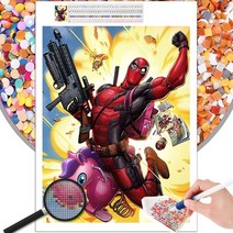 DIY 비즈 구슬 보석 십자수 d drawing carto deadpool water fight 5d diy square round rhinest e 자수 사진 홈 장식, 전체 라운드 50x70cm