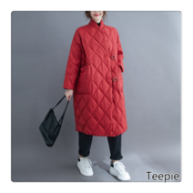 티피/Teepie 빅사이즈 루즈핏 문예 차이나 미디 슬림 패딩 코트 여
