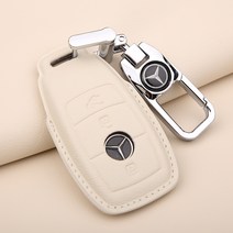1+1 벤츠 E클래스 키케이스 A200L E260L E300L E350 키링 가죽 고급 키홀더, 단일사이즈, 2버튼 화이트 버클, 단일사이즈