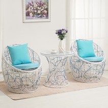 인테리어 등나무 의자및 테이블세트, 화이트블루A타입, 1개