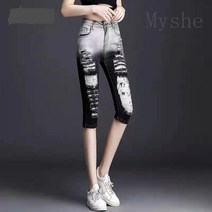 [Myshe]여성 7부 데님바지 슬림핏 청바지 QLTT329NQ07