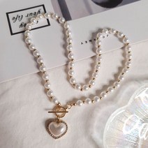 하트 팬던트 토글바 진주 체인 목걸이
