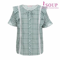 SOUP 깅엄체크 프릴 레이스블라우스(SV5SS8K)