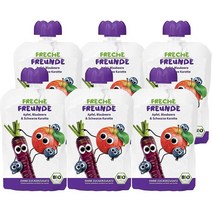 독일 FRECHE FREUNDE 1살 사과 블루베리 흑당근 아기 과일 퓨레 스퀴즈 파우치 6X100g, 6팩, 100g