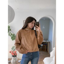 루네타 시크한 여성 스웨이드 포켓 노카라 집업 자켓/