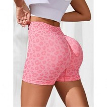 짐웨어 여성 반바지 레깅스 힙업 호피 무늬 셔링 둔부 배 컨트롤 스포츠 바이커