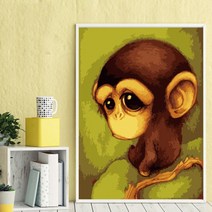 MINJING DIY그림그리기 물감 + 붓 세트 만화 동물 다람쥐 새 원숭이 명화그리기 유화그리기 취미생활 생일선물 인테리어 소품 (액자 포함 ) gnbikgfl 039, Type-D 화이트 액자 40x50cm