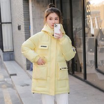 여성용 후드 패딩 웰론 패딩점퍼 허리스트링 캐주얼 자켓