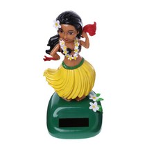 1pc 자동차 장식품 하와이 소녀 훌라 헤드 장난감 태양 광 발전 자동 인터넷을위한 흔들림, 노란색