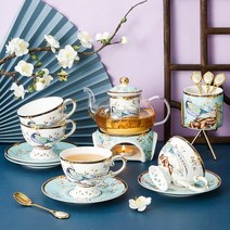 0161 유리 찻주전자 세라믹 티 워머 난방 베이스 세트 커피 스토브 슈트 꽃 차 인퓨저 내열, 06 2