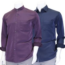 남성 봄 남방 셔츠 차이나 카라 무지 폴리실크 빅사이즈 중년 남자 춘추용