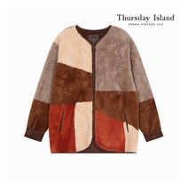 [써스데이아일랜드] [Thursday Island] 여성 페이크퍼 컬러 블록 배색 점퍼(T