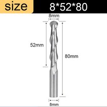 Vsharp 볼 코 엔드 밀 3.175mm 4mm 6mm 8mm 생크 직경 2 플루트 텅스텐 카바이드 CNC 밀링 커터 나무 MDF 용 도구, 8x52x80, 10pcs