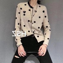 하트 자수 폴카 도트 봄 여성 니트 가디건 라운드넥