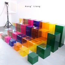 아크릴 전시다이 디스플레이박스 스튜디오 촬영소품, 투명 클라인 블루 30x30x80cm(뒤 표지 제외)