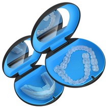 Retayn 슬림 리테이너 케이스 및 거울이 있는 Invisalign 홀더 Smile Direct 나이트 가드와 호환 치아교정 가전제품을 위한 컴팩트한 보관 상자 블랙 블루 1개, Black & Blue 2-pack
