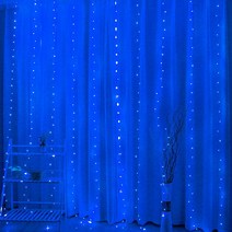XFLAMPER LED 화환 커튼 라이트 8 조명 모드 쿠퍼 요정 조명 커튼 실내 파티오 홈 파티 장식, 너비 3 미터 높이 3 미터 +300 램프 + 리모컨, 블루