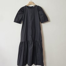 봄신상 여성 프릴 퍼프 반팔소매 플리츠 주름 롱원피스 2color