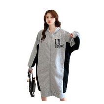 여성 오버핏 겨울 후드 원피스 지퍼 기모 후드 집업 원피스 기모 롱원피스