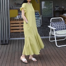 터치라인 네츄럴 여성 여름 린넨 반팔 빅사이즈 77 30대 40대 체형커버 롱 원피스