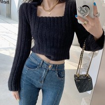주디앤 여성 비앙카 스퀘어넥 크롭 니트티셔츠