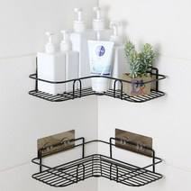 Threeofus 접착식 코너선반 욕실 주방 화장실 벽 선반 부착형 철제 바구니 블랙 화이트, 1개