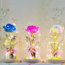 LED 장미 크리스탈 홀로그램 유리돔 카네이션 신랑신부커플 피규어 인테리어무드등 추석 명절 선물 발렌타인데이 화이트데이 로즈데이 성년의날 커플 신혼부부 어버이날 스승의날 드라이플라, 퍼플