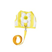나마스펫 스마일 플라워 강아지 하네스 리드줄 세트, 옐로