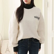 퍼니걸스 5970 루즈핏 반목 배색 기모 레터링 맨투맨 티셔츠 여성의류