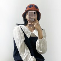 다이아 체크 패턴 배색 울 100 %니트 페도라 버킷햇 벙거지 모자 남녀공용