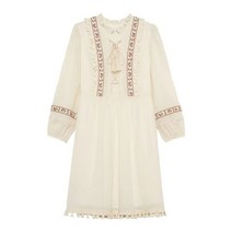 귀여운 에스닉 자수 원피스 아이보리 레트로 복고 여성 태슬 봄 드레스